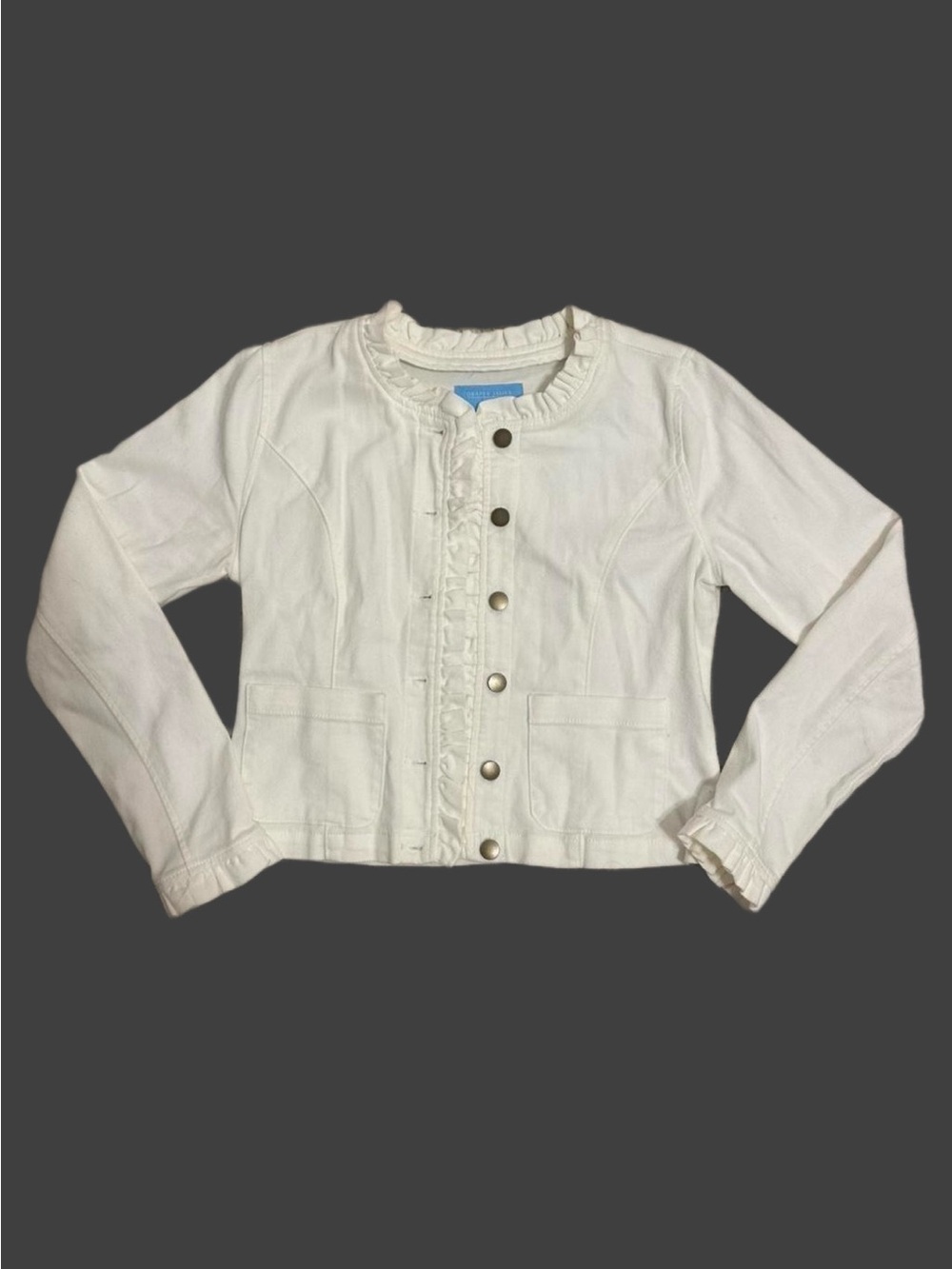 Draper James White Ruffle-Trim Denim Jacket
